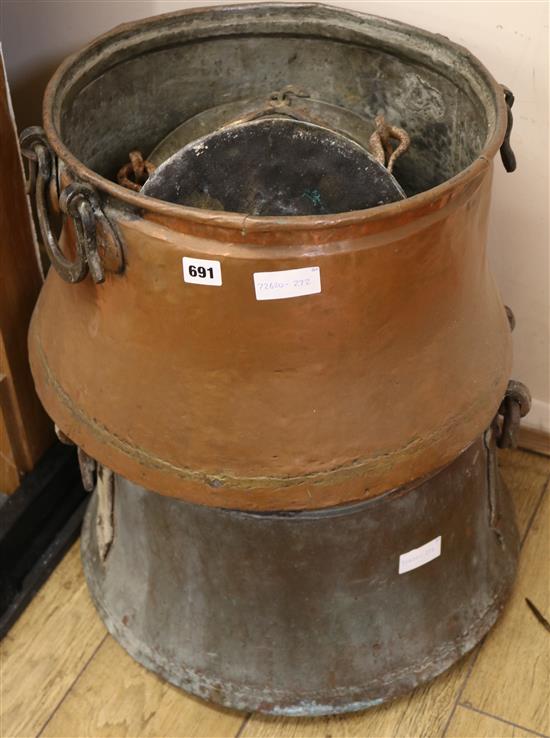 Five copper pots